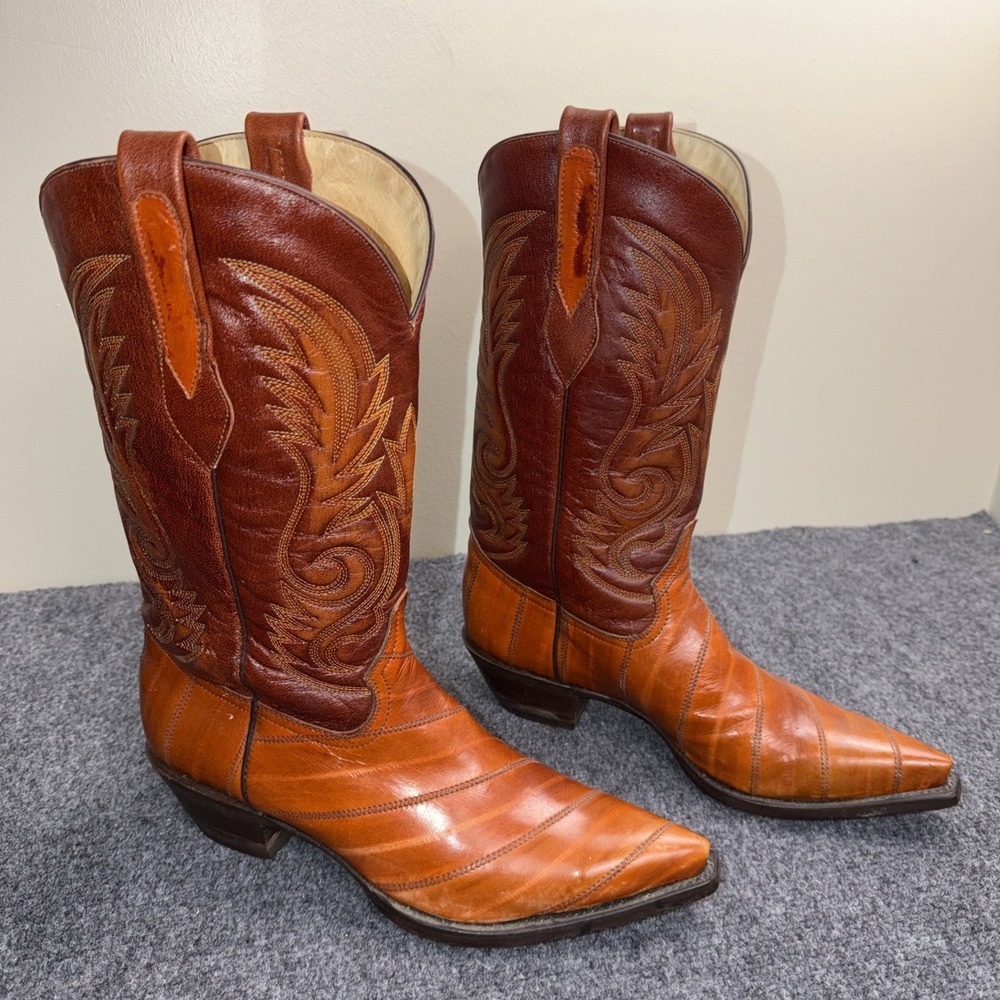 Corral Mens Eel Skin Western Cowboy Boots Cognac Brown Made In‎ Mexico 8.5 EE
